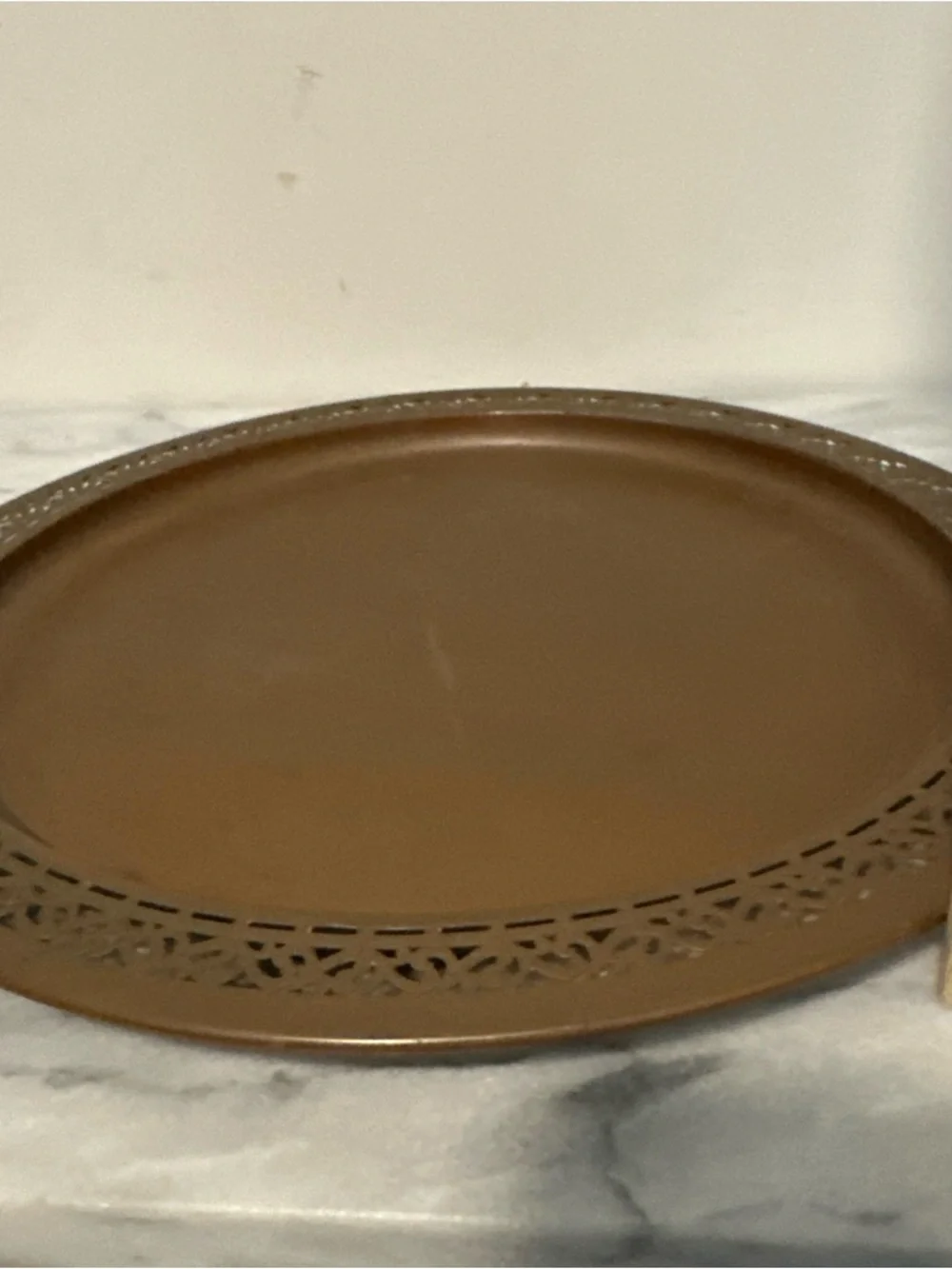 Vintage solid copper tray reticulated border 14”D